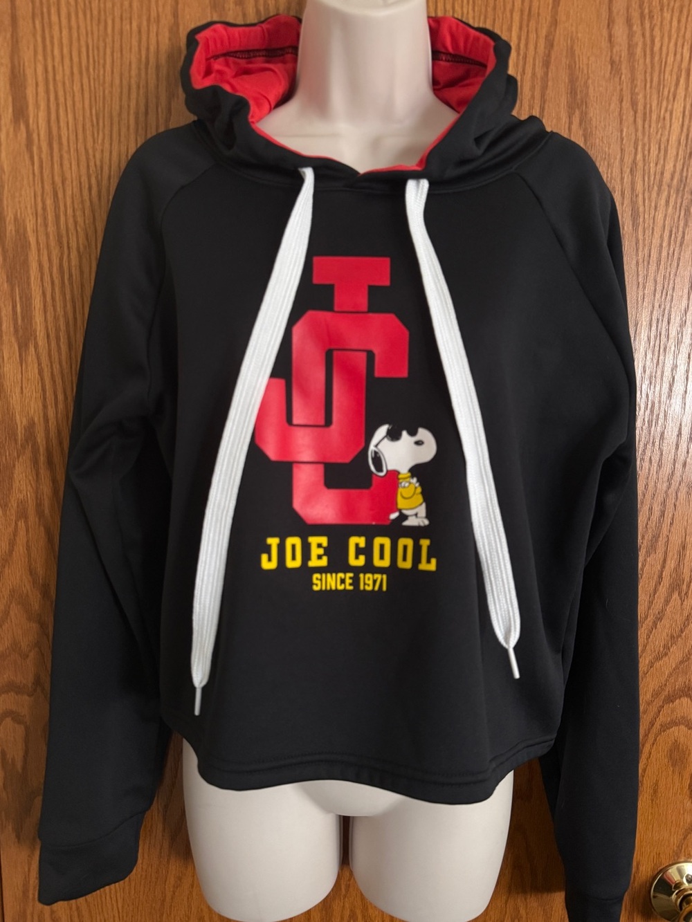 Snoopy Joe Cool Since 1971 Black Cropped Hoodie Sweatshirt Women's Jr's Size XL